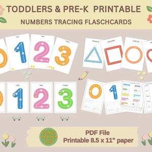 Könnte beinhalten: Druckbare Lernkarten für Kleinkinder und Vorschulkinder mit Zahlen zum Nachzeichnen von 0 bis 3, Formen und einem zusätzlichen Wetter-Lernkartenset. Die Karten sind für Papier im Format 8,5 x 11 Zoll ausgelegt.