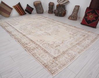 6x10 Rug,Oversize Vintage Oushak Rug,Wool Faded Rug,6x10 Turkish Large Vintage Rug,Handmade Muted Rug,Neutral Rug,Oushak Area Rug 6x10,343