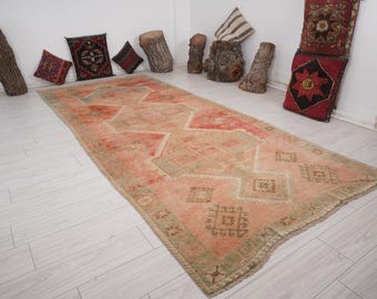 5x12 Runner,Vintage Runner Rug,Turkish Runner 5x12,Handmade Wool Rug,Oushak Runner,Vintage Rug 5x12,Neutral,Runners,Faded,Rug,Runner,1307
