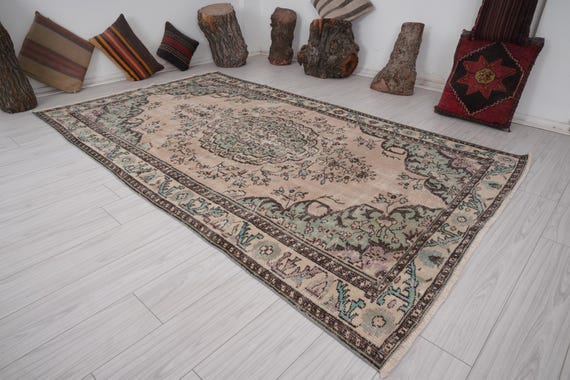 Muted Color Oushak Rug 6x10, Oversized Turkish Vintage Rug, Handwoven Area Carpet, Neutral Living Room Wool Rug,Farmhouse Decor,6x10 Rug,388