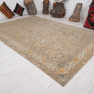 6x9 Rug,Oushak Turkish Rug,Wool Rug,Faded,Vintage Rug,Oushak Rug 6x9,Handmade Area Rug,Muted,Neutral Rug,Rug 6x9,Vintage Area Rug,Carpet,798