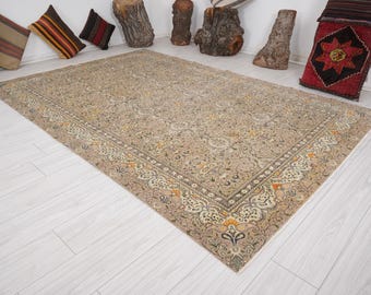 6x9 Rug,Oushak Turkish Rug,Wool Rug,Faded,Vintage Rug,Oushak Rug 6x9,Handmade Area Rug,Muted,Neutral Rug,Rug 6x9,Vintage Area Rug,Carpet,798