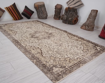 5x9 Rug,Handmade Oushak Rug,Muted Vintage Rug,Turkish Rug 5x9,Faded Rug,Wool Muted Rug,5x9 Vintage Rug,Antique Neutral Soft Area Rug,20