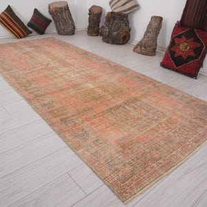 Long Vintage Runner Rug, Turkish Runner 4x11, Handmade Wool Rug Runner, Oushak Runner,Vintage Rug 4x11,Neutral Runner,Faded Runner Rug,225