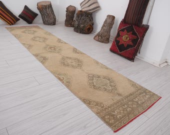 3x11 Runner,Vintage Runner Rug,Turkish Runner 3x11,Handmade Wool Rug,Oushak Rug Runner,Vintage Rug 3x11,Neutral Runner,3x11 Rug,Runner,91