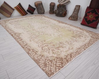 6x10 Rug,Oversize Vintage Rug,Large Oushak Rug,Anatolian Wool Rug,Faded Rug,Turkish Rug 6x10,Handmade Rug 6x10,Neutral Rug,Oushak Carpet,71
