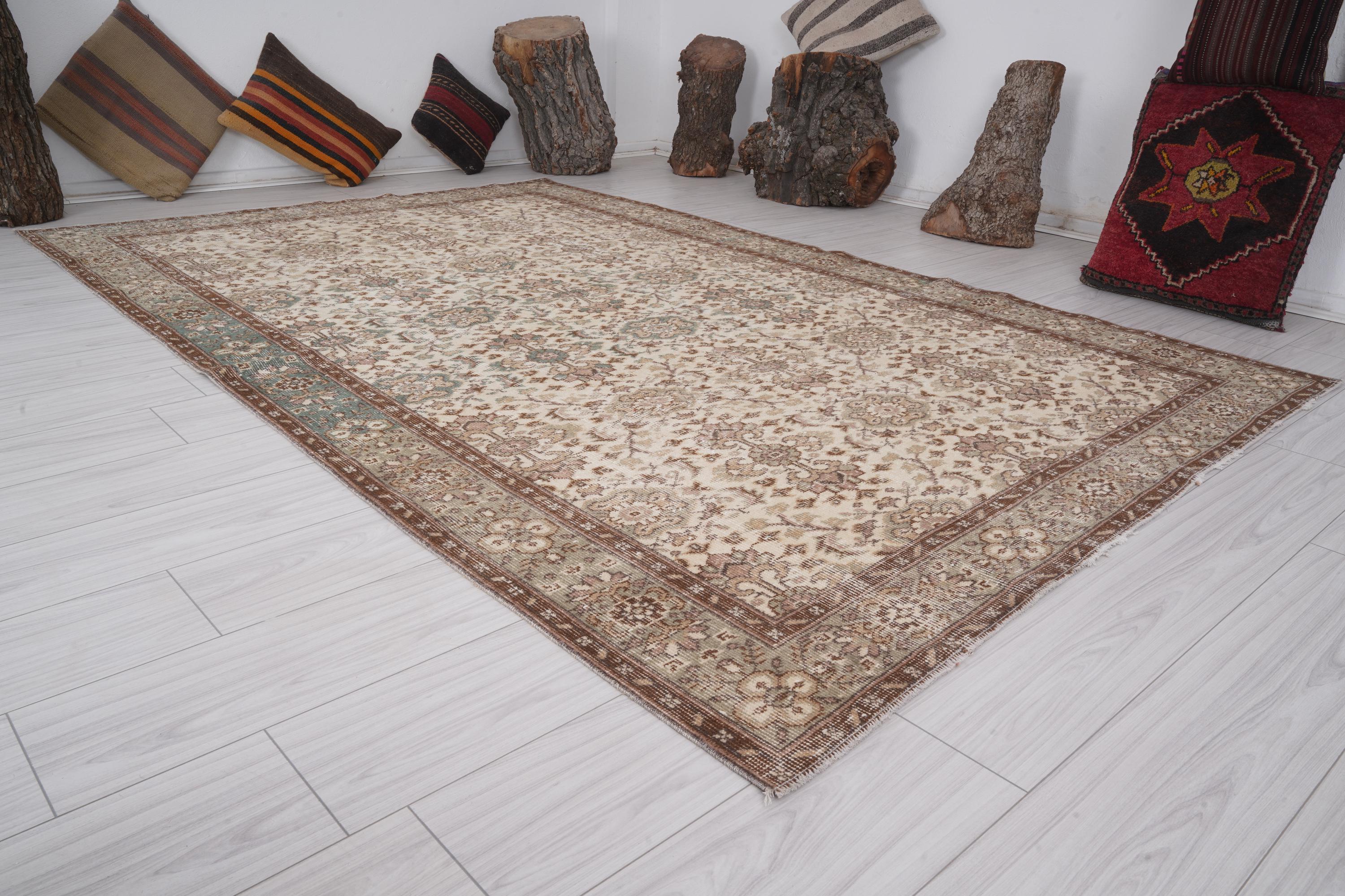 6x10 Rug, Oversize Antique Vintage Oushak Rug,Wool Rug,6x10 Turkish Rug,Faded Vintage Rug,Handmade Oushak Rug,Neutral Rug,6x10 Area Rug,502