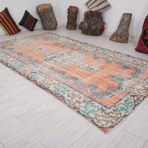 6x9 Rug,Handmade Oushak Rug,Muted Vintage Rug,Turkish Rug 6x9,Faded Rug,Wool Muted Rug,6x9 Vintage Rug,Antique Neutral Soft Area Rug,654