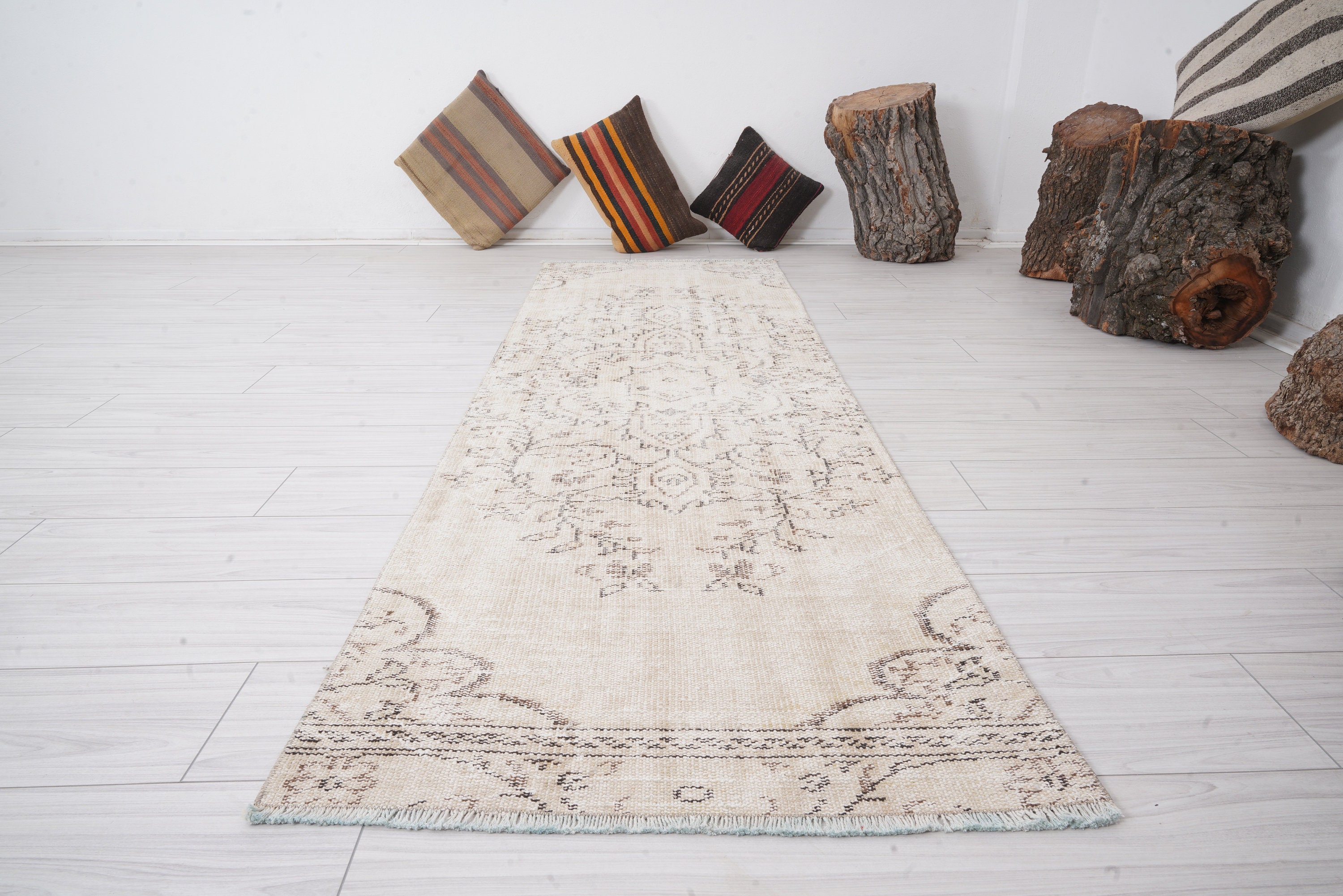 ランナーラグ　ヴィンテージラグ　トルコラグ ヴィンテージラグトルコラグ リーフ柄・オレンジランナーラグ