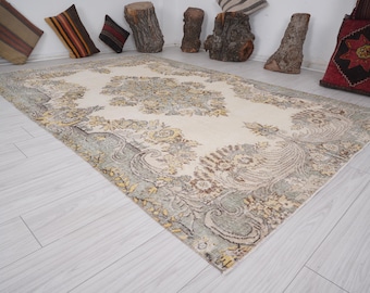 6x9 Rug,Turkish Rug 6x9,Oushak Rug,Wool Rug,Faded,6x9 Vintage Rug,Handmade Rug,Muted,Neutral Rug,Area Carpet,Vintage Area Rug,Carpet,Rug,546