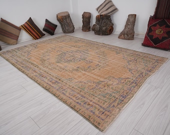 6x9 Rug,Handmade Oushak Rug,Muted Vintage Rug,Turkish Rug 6x9,Faded Rug,Wool Area Rug,6x9 Vintage Rug,Neutral Soft Rug,Area Carpet,393