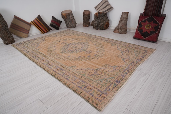 6x9 Rug,Handmade Oushak Rug,Muted Vintage Rug,Turkish Rug 6x9,Faded Rug,Wool Area Rug,6x9 Vintage Rug,Neutral Soft Rug,Area Carpet,393