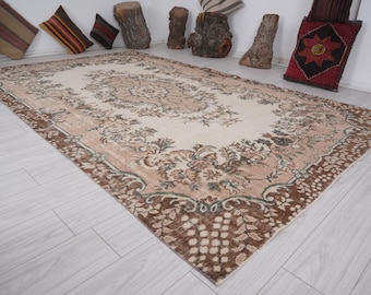 7x11 Rug,Oversize Vintage Oushak Rug,Wool Rug,Faded,7x11 Turkish Rug,Vintage Rug,Handmade Rug,Muted,Neutral Rug,Area Carpet,Oushak Rug,511