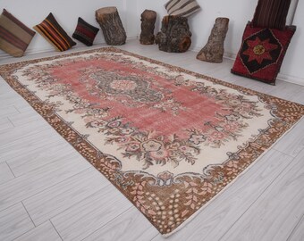 6x10 Rug,Oversize Vintage Oushak Rug,Wool Rug,Faded,6x10 Turkish Rug,Large Vintage Rug,Handmade Rug,Muted,Neutral Rug,Carpet,Oushak Rug,123