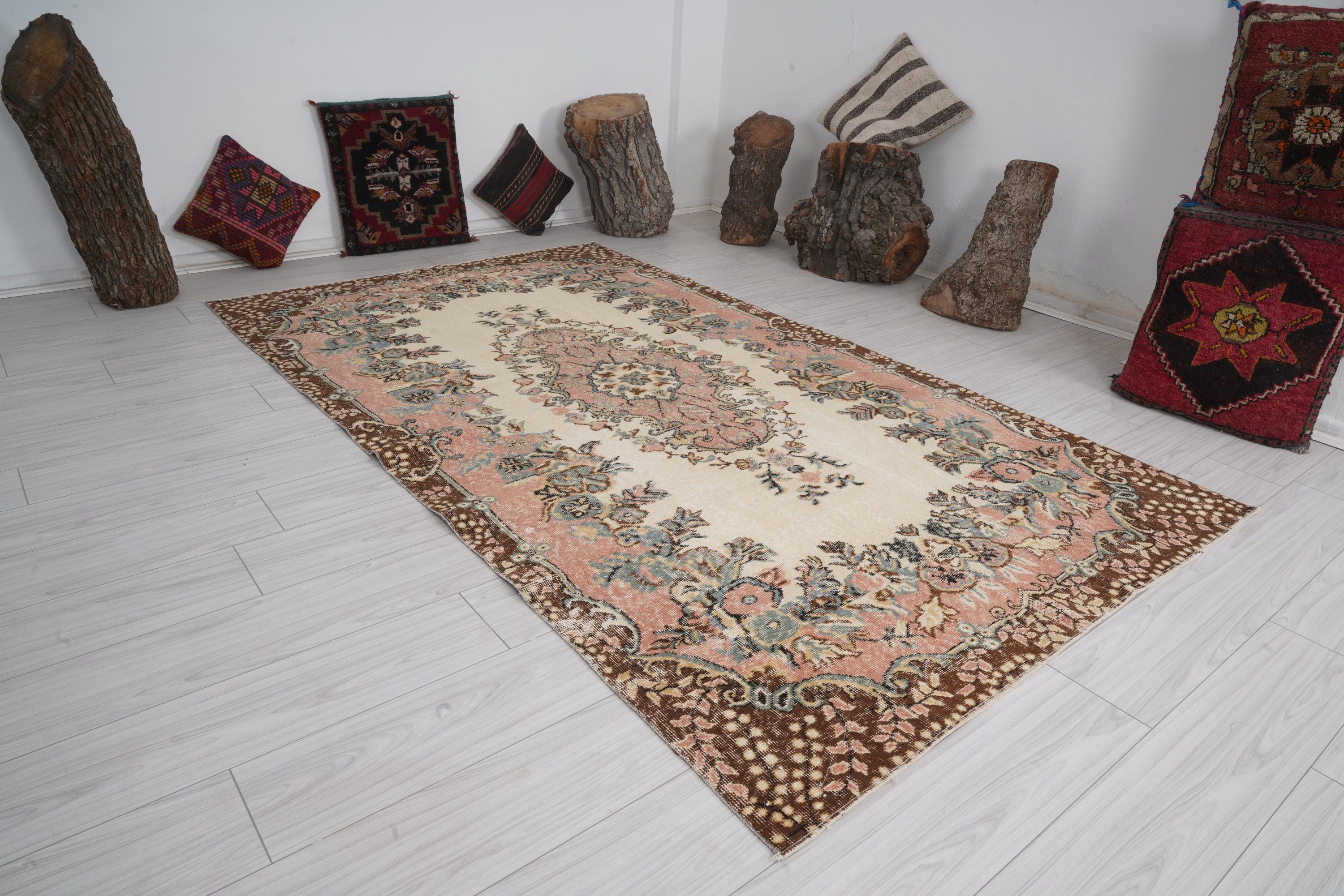5x9 Rug,oushak Turkish Rug,faded,vintage Area Rug,wool Rug,oushak
