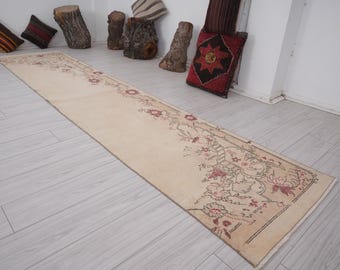 3x13 Runner,Vintage Runner Rug,Turkish Runner 3x13,Handmade Wool Rug,Oushak Rug Runner,Vintage Rug 3x13,Neutral Runner,Faded,Rug,Runner,149