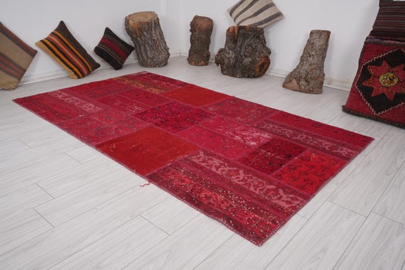 Faded Vintage Wool Rug Carpet, Home Decor Rug, Turkish Rug, 5x7 Area Rug, Handmade Patchwork Rug,Boho Area Rug,Oushak Rug 5x8,Muted Rug,154