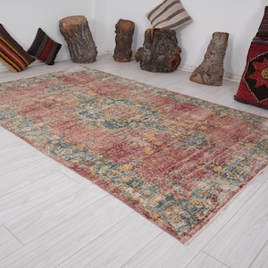 6x9 Rug,Turkish Rug 6x9,Oushak Rug,Wool Rug,Faded Rug,6x9 Vintage Rug,Handmade Rug,Muted Rug,Neutral Turkey Carpet,Vintage Area Carpet,1591