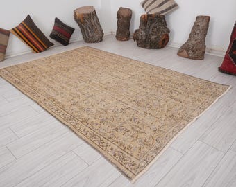 Vintage Turkey Rug, Turkish Area Rug 5x8,Muted Pastel Antique,Oushak Rug 5x8,Faded Neutral Living Room Carpet,Vintage Rug,Anatolian Rug,382