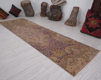 3x9 Runner,Oushak Runner,Turkish Runner 3x9,Faded,3x9 Rug,Runner,Vintage Rug Runner,Handmade Wool Rug,Old Turkish Rug 3x9,Neutral Runner,159