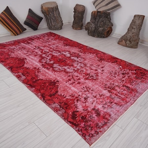 5x8 Area Rug,Handmade Oushak Rug,Muted Red Rug, 5x8 Vintage Rug,Turkish Rug 5x8,Faded Rug,Anatolian Rug,Antique Neutral Soft Area Rug,949