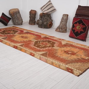 4x11 Runner,Oushak Runner,Vintage Runner Rug,Turkish Runner 4x11,Kitchen Faded Rug,Handmade Rug Runner,Vintage Rug 4x11,Neutral Runner,1013