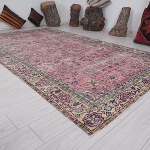 6x10 Rug, Oversize Antique Vintage Oushak Rug,Wool Rug,6x10 Turkish Rug,Faded Vintage Rug,Handmade Oushak Rug,Neutral Rug,6x10 Area Rug,503