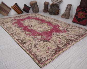 7x10 Rug,Oversize Vintage Oushak Rug,Wool Rug,Faded,7x10 Turkish Rug,Vintage Rug,Handmade Rug,Muted,Neutral Rug,Area Carpet,Oushak Rug,275
