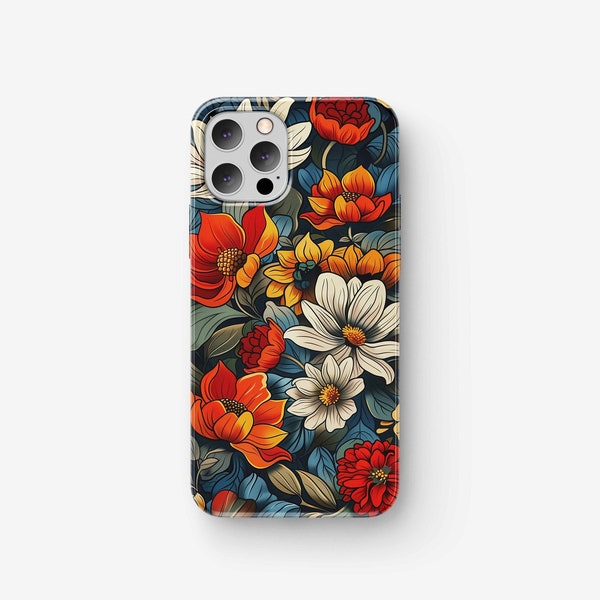 Colorful Vintage Floral Collage iPhone Case, Artistic Tattoo Style Design, Trendy Birthday Gift Idea, Retro iPhone Accessory, Florist Gift