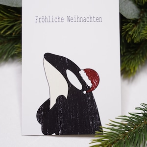 Weihnachtskarte Orca mit Weihnachtsmütze | Weihnachten| Grußkarte | Fröhliche Weihnachten