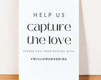 Modern Minimalist Wedding Hashtag Sign: Editable Canva Template (Digital Download)