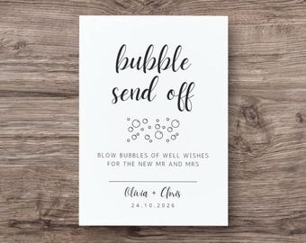Bubble Send Off Wedding Sign: Blow Bubbles of Wishes (Editable Template)