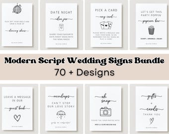 Modern Script Wedding Sign Set: 70+ Editable Designs (Instant Download)