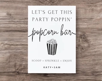 Personalisiertes Hochzeit Popcorn Bar Schild in moderner Schrift Stil (Digitaler Download)