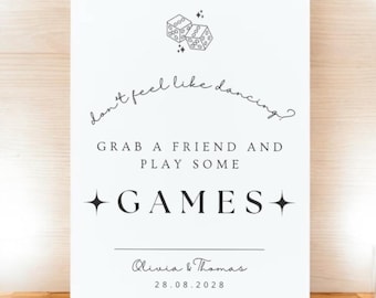 Wedding Games Sign – Editable Canva Template – “Don’t Feel Like Dancing” (Digital download)