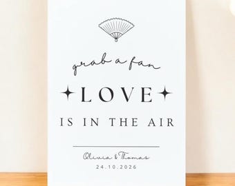 Wedding Fan Sign – “Grab a Fan, Love Is in the Air” – Editable Canva Template