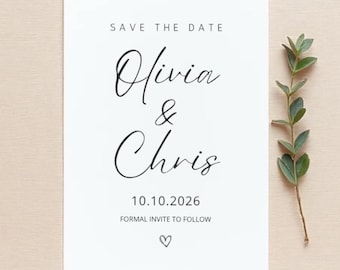 Minimalist Script Wedding Save the Date Card: Editable A6/5x7 (Digital Download)