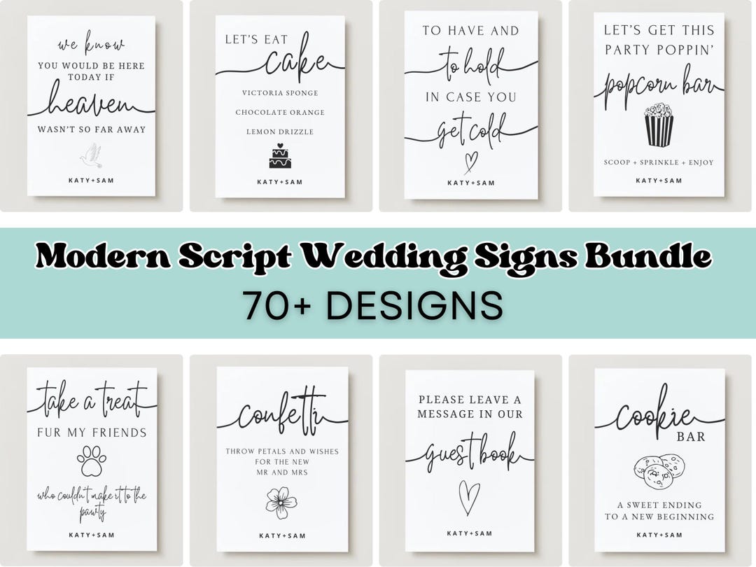 Modern Script Wedding Sign Bundle: 70+ Designs (digital Download) - Etsy