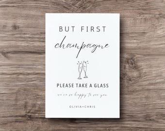 Champagne Wedding Sign: Modern Black & White Printable (Instant Download)
