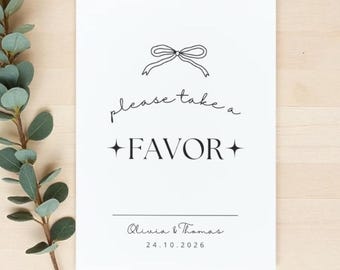 Editable Wedding Favors Sign Template – “Please Take a Favour” Printable Download, 4 Sizes, Canva Editable
