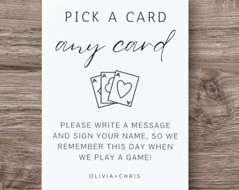 Editierbares Pick A Card Hochzeitsschild: Modernes Script Gästebuch Alternative (Digitaler Download, Canva Template)