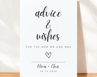 Advice and Wishes Wedding Sign – Editable Canva Template – “For the New Mr and Mrs”