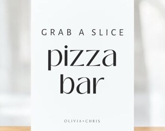 Pizza Bar Wedding Sign: Minimalist Food Station Template (Canva Editable, Digital Download)