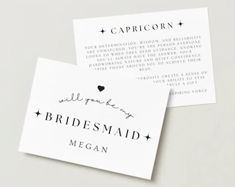 Star Sign Bridesmaid Proposal Card | Zodiac Astrology (Editable Template)