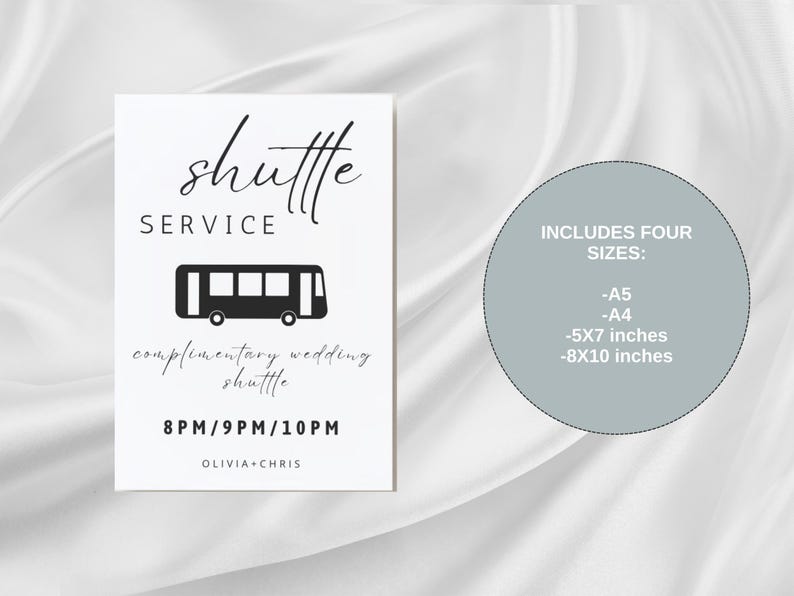 Modern Shuttle Bus Wedding Sign: Editable Printable (instant Download ...