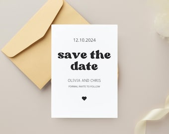 Modern Minimalist Save the Date Card: Editable Wedding Announcement (Digital Download)