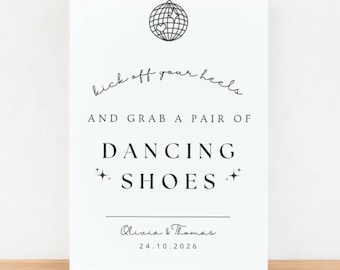 Wedding Flip Flop Sign – “Kick Off Your Heels & Grab Dancing Shoes” Editable Canva Template