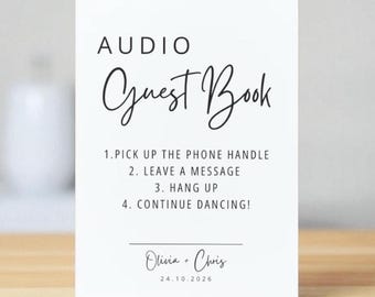Audio-Gästebuch Hochzeitsschild: Minimalistisch schwarz & weiß (Digitaler Download)