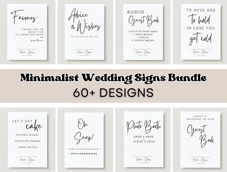 Minimalist Wedding Sign Bundle, Minimalist Modern Wedding Signs ...