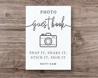 Hochzeitsfoto-Gästebuch | Snap It Shake It bearbeitbares Polaroid-Zeichen